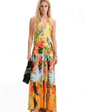 Maxi robe dos nu tropicale, Viscose, S