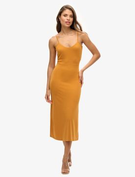 Superdry Damen Jersey-kleid mit Rückenausschnitt Gelb - Größe: 42