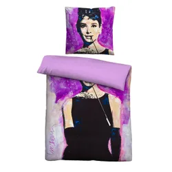 Mikrofaser Bettwäsche Audrey Hepburn viola, 1x 135x200 cm + 1x 80x80 cm