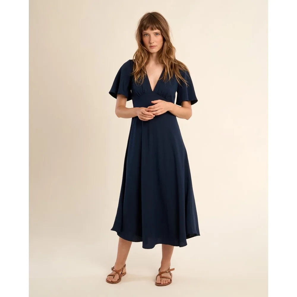 Vestido largo de manga corta detalle pliegues - Molly Bracken - FashionsVida