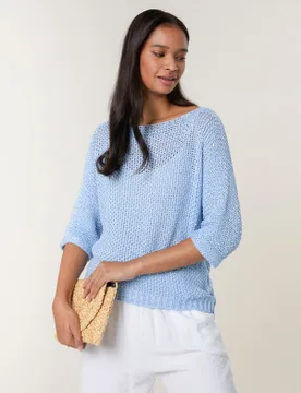 Batwing Knitted Jumper - ONE / BLUE - female - Blue Vanilla - FashionsVida