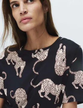 Cotton Modal Printed Long Nightdress Navy Mix female - M&S - FashionsVida