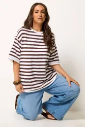 Stripe Oversized Ringer T-Shirt - Multicolor - Size: 22-24