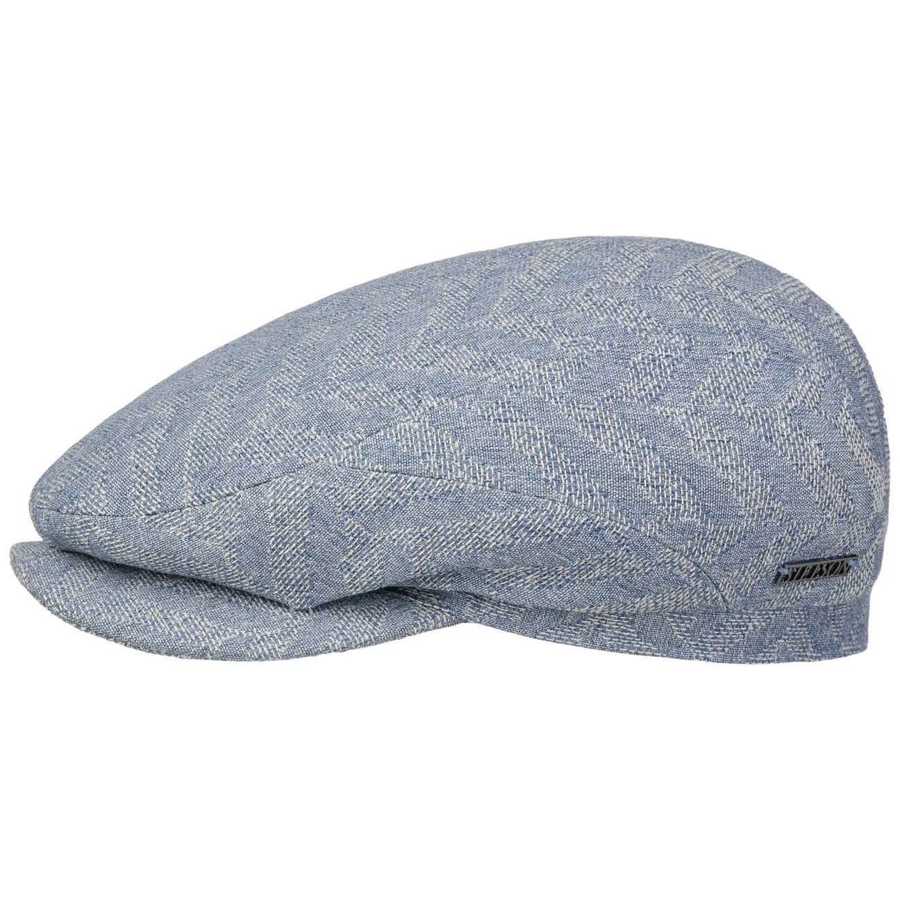 Herringbone Cotton Mix Flat Cap by - blue - Herren - Size: M (56-57 cm) - Stetson - FashionsVida