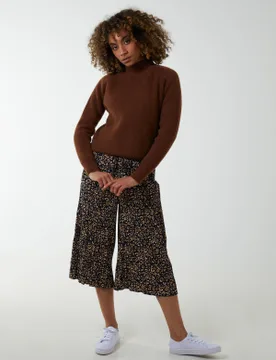 Animal Print Cropped Trousers - S / NAVY - female - Blue Vanilla - FashionsVida