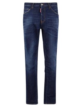 Distressed Five-Pocket Jeans with Button Fastening