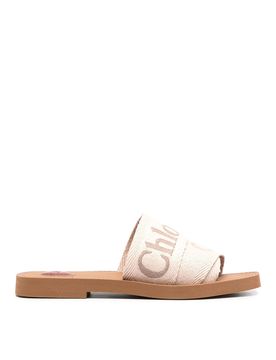 Sandali bassi Woody in tela e pelle