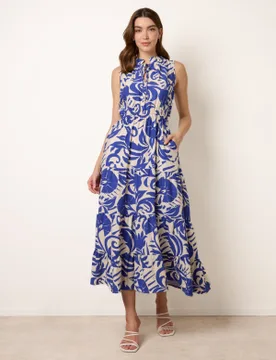 Topical Leaf Print Maxi Dress - S / ROYAL - female - Blue Vanilla - FashionsVida