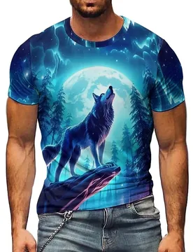 Men'S Summer Quick-Dry Breathable Polyester Fiber Short-Sleeve T-Shirt Featuring a Vibrant 3D Graffiti Print of a Wild Wolf100 - Aliexpress - FashionsVida