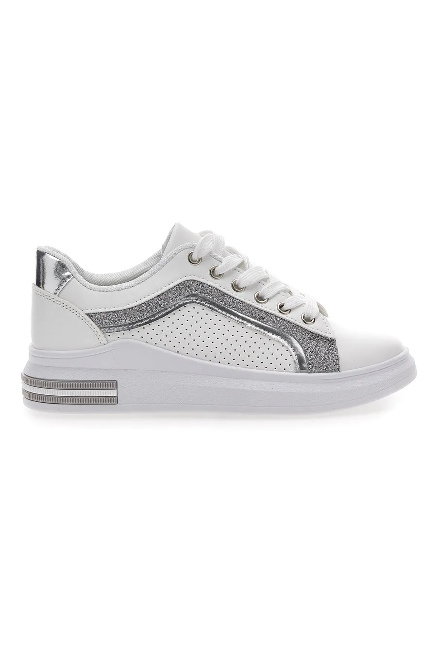 Sneakers Bianche e Argento 435 38 - PRIMA RIGA - FashionsVida