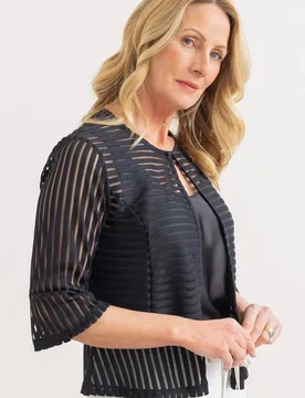 Women's Striped Mesh Peplum Jacket in Black Size: 18 - Black - Size: 18 - Anna Rose - FashionsVida