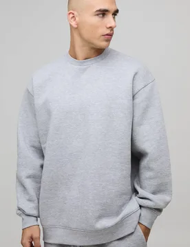 Herren Basic Oversized Rundhals-Sweatshirt Grey Marl Größe Large - boohooMAN - FashionsVida