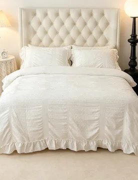 Juego de funda nórdica blanca con volantes, juego de ropa de cama con lunares estilo shabby chic, funda de edredón romántica con pliegues y volante - Shein - FashionsVida