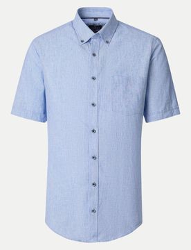 Kurzarmhemd mit Leinen Blau L