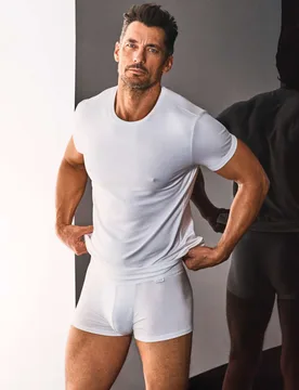 Premium Cotton Modal Crew Neck Pyjama Tee White male - David Gandy Wellwear - FashionsVida