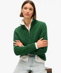 Superdry Damen Grün Gestrickter Rugby-Henley-Pullover, Größe: 44