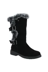 Megan' Suede Leather Mid Boots - Black - Size: 5