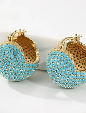 Exquisite Fashion Gold Color Women's Earrings Luxury Round Inlaid Imitation Turquoise Hoop Earrings Woman Jewelry - Aliexpress - FashionsVida