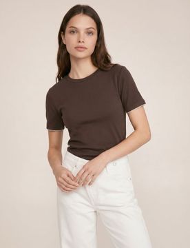 T-shirt in cotone tinta unita a maniche corte - marrone