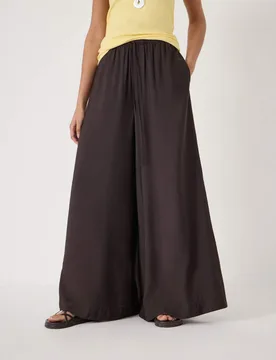 Elasticated Waist Wide Leg Trousers Dark Brown female - hush - FashionsVida