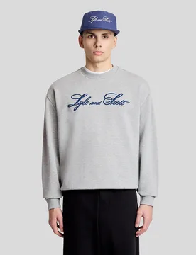 Men's Script Logo Crew Neck Sweatshirt in Grey - Lyle & Scott - FashionsVida