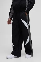 Herren Fallschirmhose mit elastischem Bund und Seitenstreifen Black Größe Small