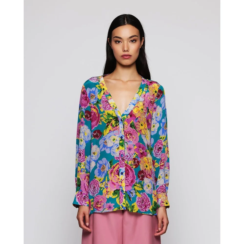 Blusa de mujer con estampado floral y cuello pico - Mirto - FashionsVida