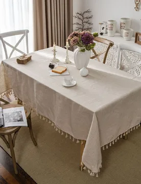 Pieza Mantel rectangular de color lino de tallo de bambú, estilo bohemio minimalista con decoración de flecos vintage de lino para el comedor, cocin - Shein - FashionsVida