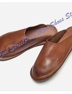 Men Home Office Genuine Leather Closed Toe Mule Slippers Hand Sewn Soft Flat Sole Indoor Outdoor Casual Shoes Flat Walking Shoes - Aliexpress - FashionsVida
