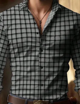 Camisa de vestir de manga larga con botones y estampado de cuadros para hombres, de tela ligera para uso formal y laboral, regalo esencial para otoño - Shein - FashionsVida