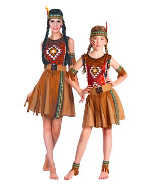 Indianer Paarkostüm Mutter Tochter braun-bunt