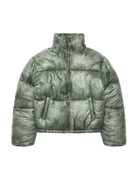 Wrinkled puffer jacket piumino invernale con cappuccio - Deliria green - RETERNITY - FashionsVida