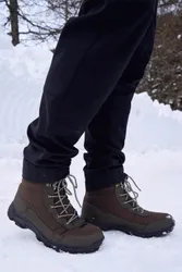 Ohio' Mens Snow Boots Fleece Lined Isotherm Waterproof Winter Skiing Shoes Brown Textile - Size Uk 11