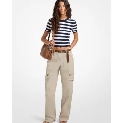 Pantalón ancho de mujer estilo cargo de algodón elástico