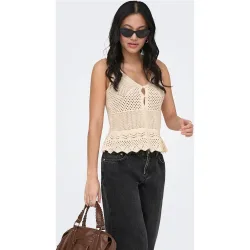 Top de punto de mujer sin mangas con peplum