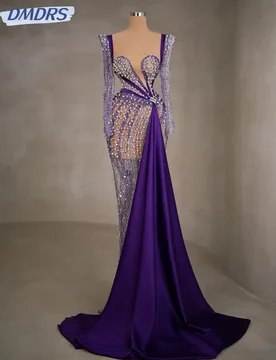Purple Mermaid Long Evening Dress With Side Cape Gorgeous Sequined Beads Prom Dresses Customized Illusion Wedding Party Gown - Aliexpress - FashionsVida