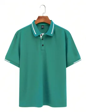 Camisa polo casual de manga corta con botones delanteros y ribete de contraste para hombres, formal - Shein - FashionsVida
