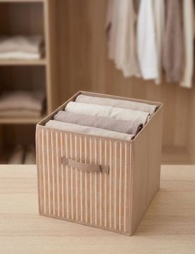 Scatola portaoggetti con frontale in bambù - beige