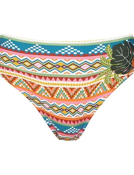 Braga de bikini de la colección class de talle alto y lados a los lados con estampado geométrico hojas - Dolores Cortés - FashionsVida