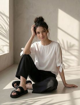 Blusa camicia regular fit con viscosa - bianco
