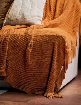 Coperta tinta unita con frange - arancione