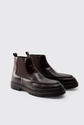 Herren PU Chelsea Boot mit Schürzenfront Chocolate Größe 10