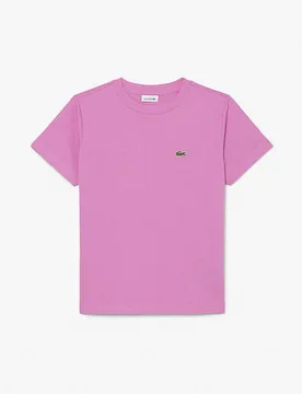T-shirt fucsia in puro cotone con mini logo coccodrillo - Lacoste - FashionsVida