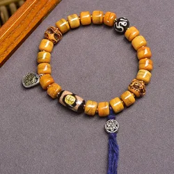 Bracelet, yak bone spacer single-loop Buddhist , vintage barrel prayer bead hand ornament