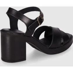 Sandalias de tacón de mujer en piel con pala cruzada y cierre de hebilla