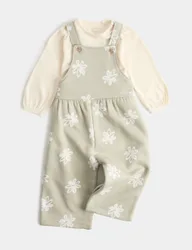 Piece Jersey Flower Dungarees with Top (0-3 Yrs) Green Mix Female