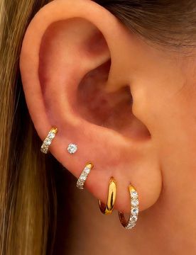Pares/1 Par de Pendientes de Aro Pequeños Incrustados con Circonita Cúbica de Acero Inoxidable 316L Chapado en Oro, Adecuados para Cartílago Perfor