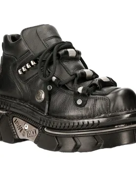 Unisex Metallic Black Leather Gothic Techno Boots- M-215-S6 - Size Eu 40 - New Rock - FashionsVida