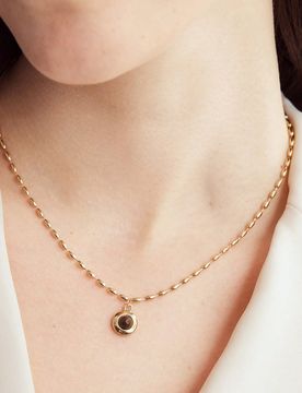 Collar Colgante Cadena De Cuentas De Arroz Chapada En Oro De 18k Con Colgante De Ojo De Tigre
