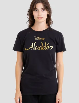 Aladdin Logo T-Shirt, Black - Black - Size: 2XL - Disney - FashionsVida